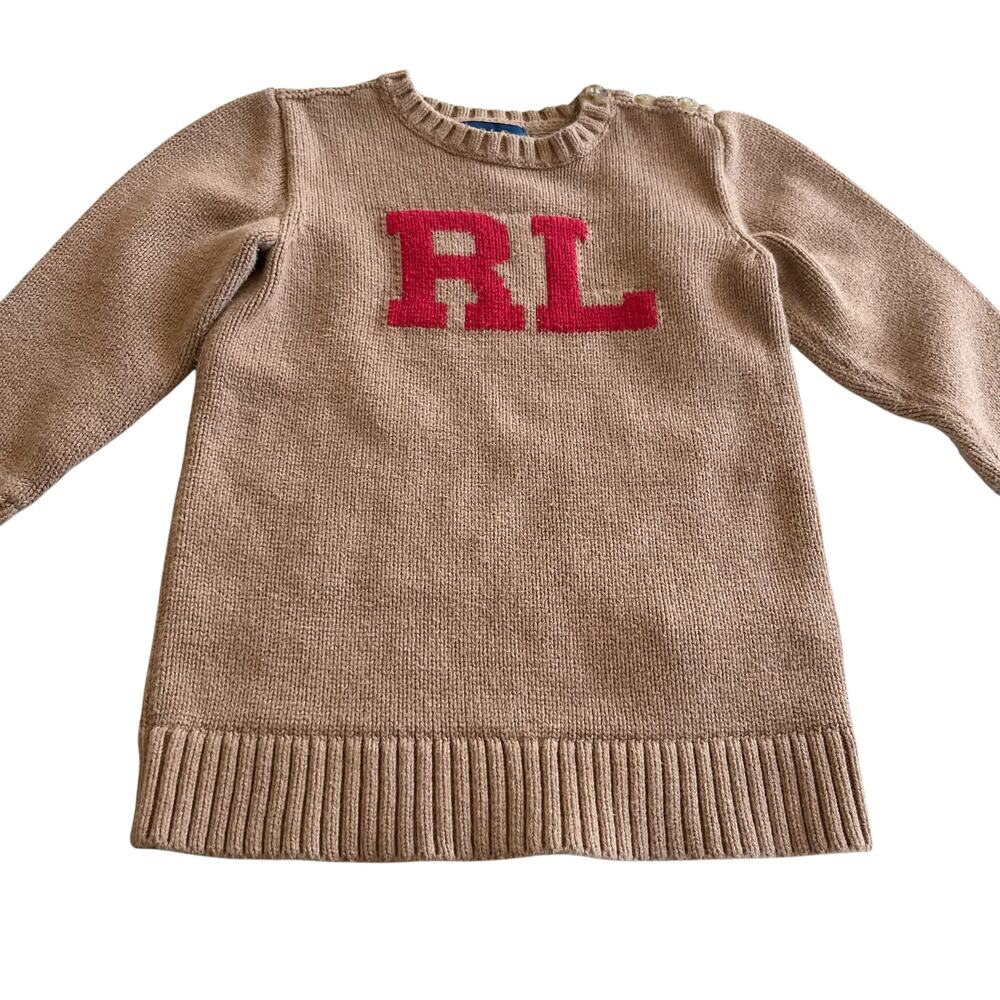 Polo Ralph Lauren Girls Brown Long Initials Knit Sweater Size 3